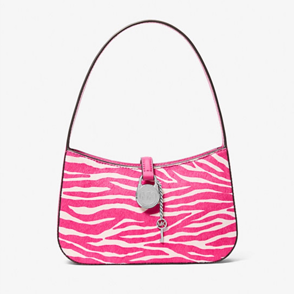 MICHAEL KORS Lyra Small Zebra Print Calf Hair Pochette Drangonfruit Pink